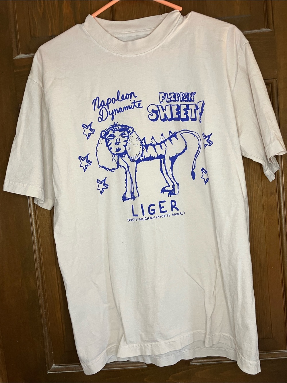 Napoleon Dynamite Liger Graphic Tee - White with Blue Print adult small